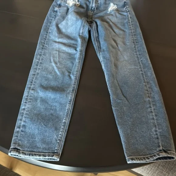 American Eagle Mom Straight Jeans 00 Short Stretch Distressed Denim - Picture 6 of 13